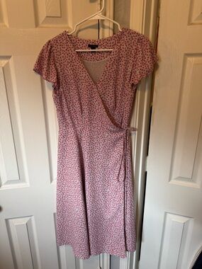 Ann Taylor Pink Floral Wrap Midi Dress